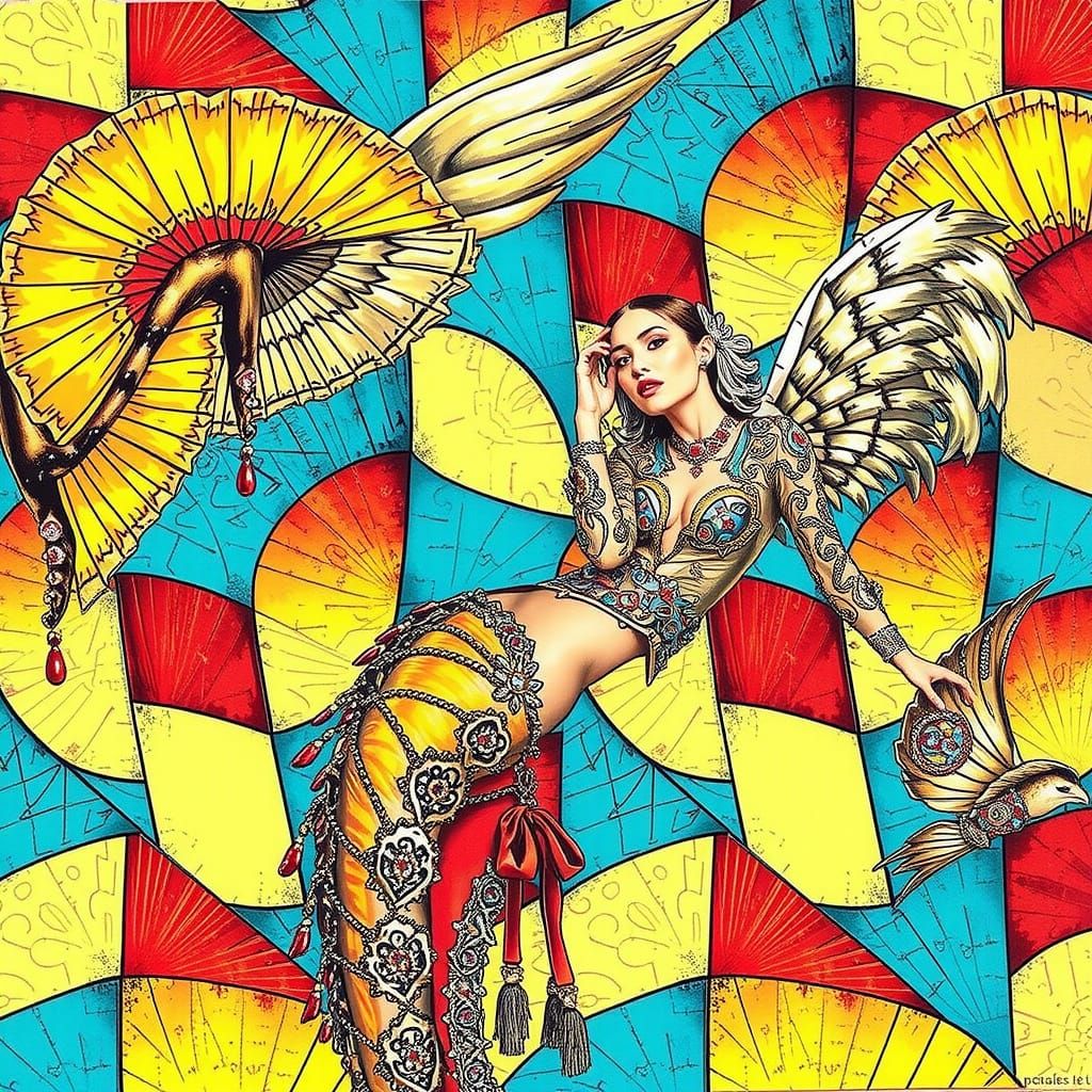 Elegant Woman in Vivid, Detailed Maximalist Setting