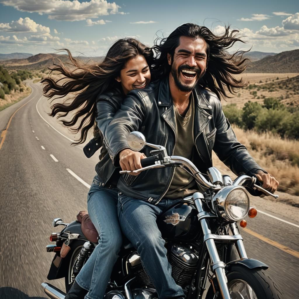 Biker and Woman on Harley in Sci-Fi Style