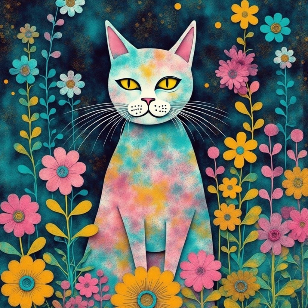 Midnight Story Cat in Dreamlike Style