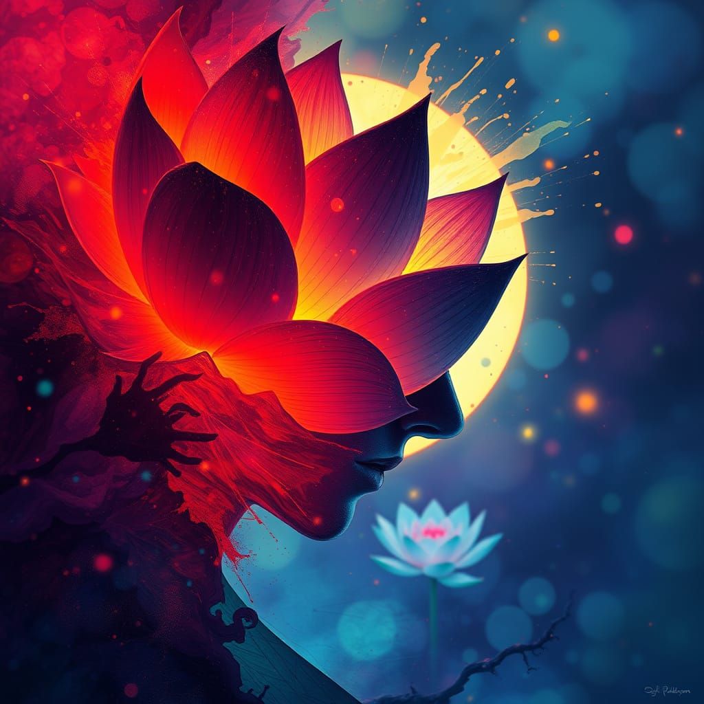 Mystic Lotus Silhouette: Detailed Concept Art