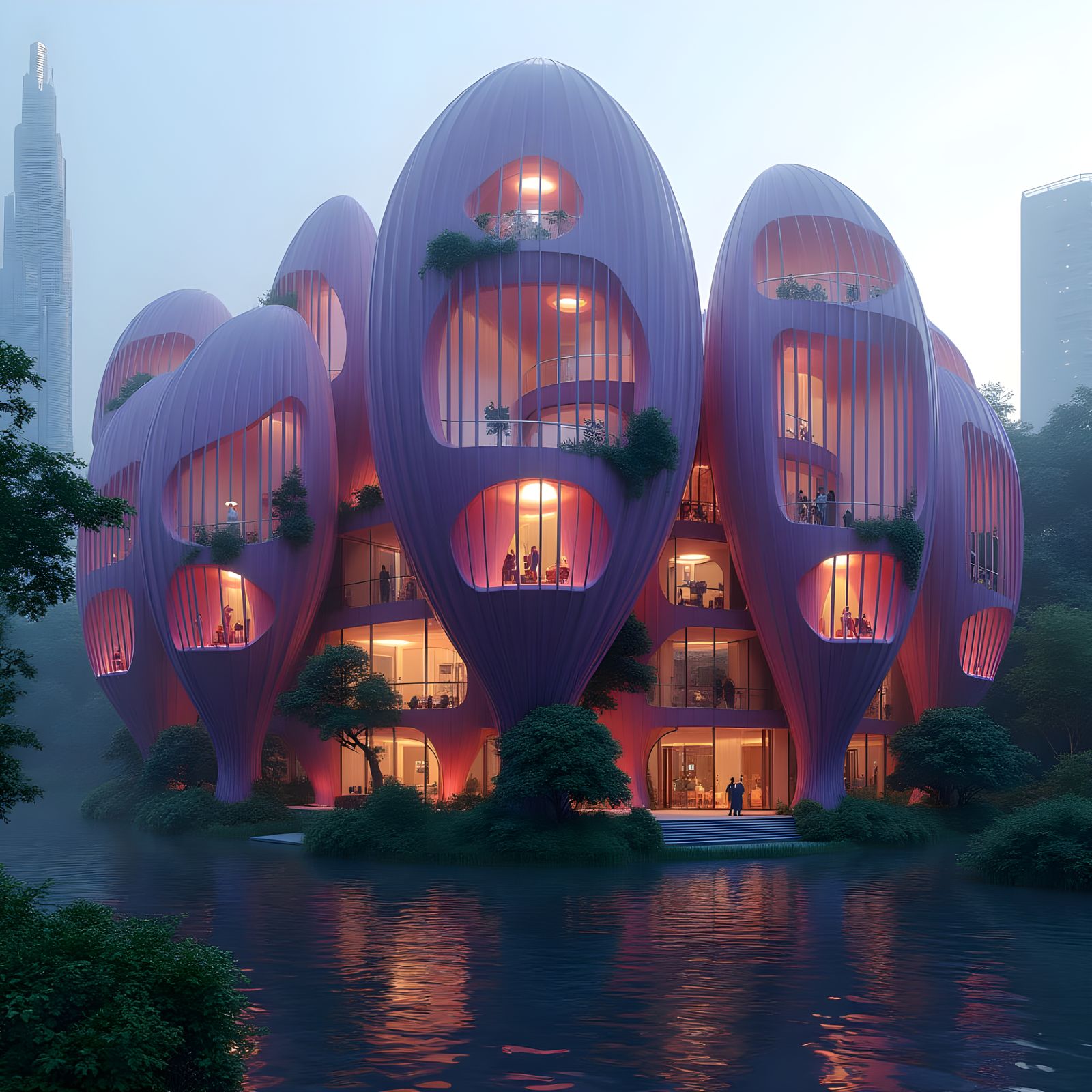 Luminous Blooms: A Futuristic Petal-Shaped City Complex