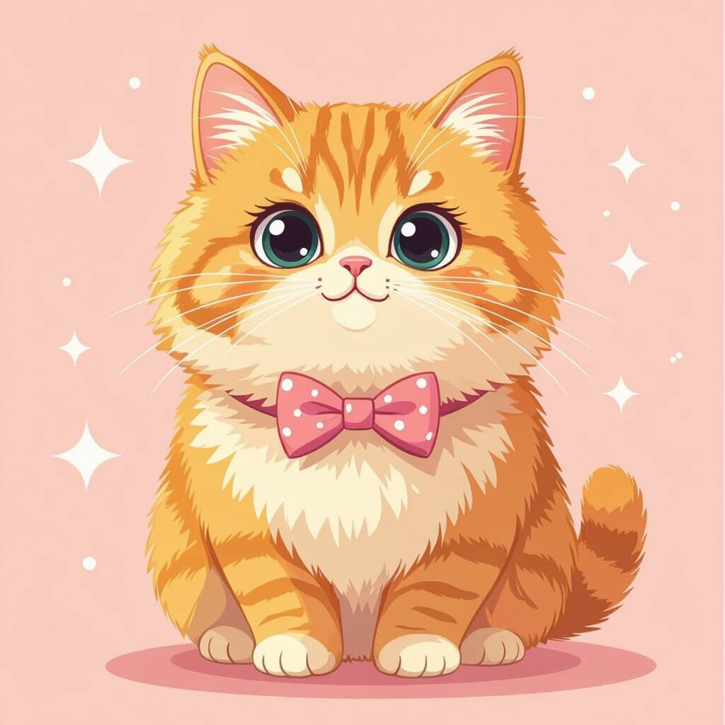 Chubby Orange Cat in Kawaii Style, 4K