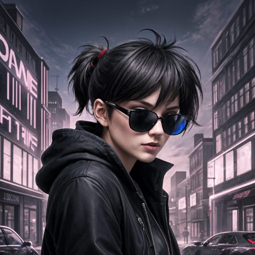 Tomboy Hacker with Shades and Short Ponytail