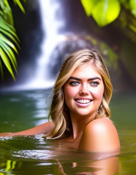 Kate Upton Bathing in a Waterfall
