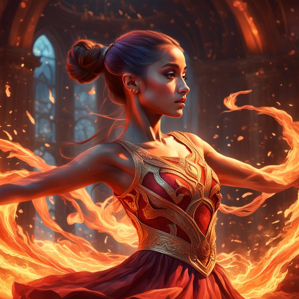 Ariana Grande Ballet in Fire Dress Portrait