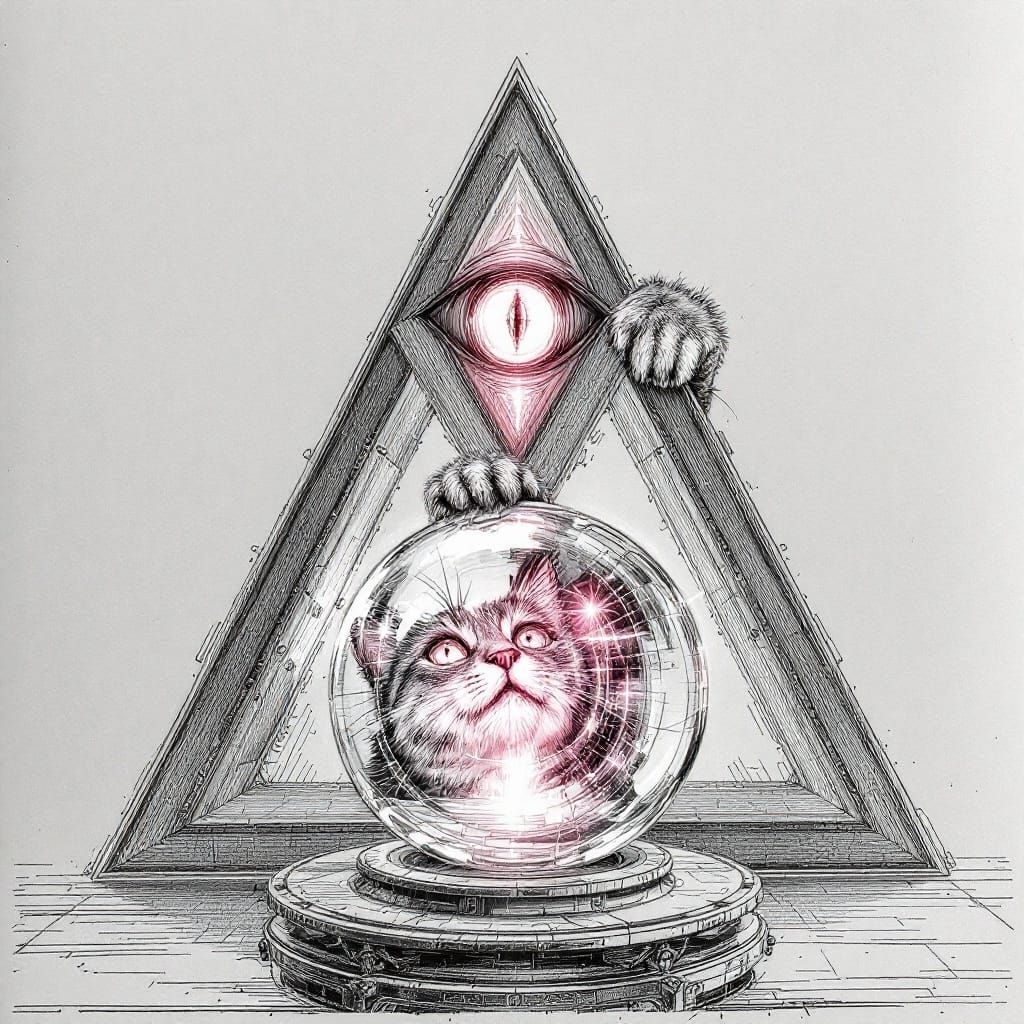 Whimsical Cat Confronts Escher-Style Optical Illusion in Int...