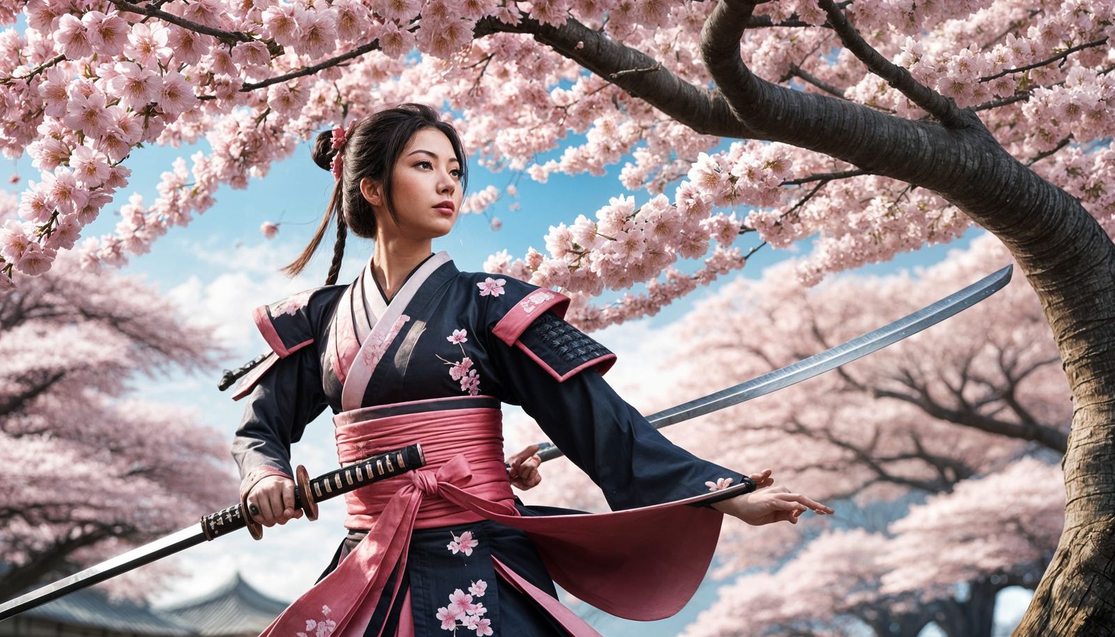 Cherry Blossom Samurai Woman in Anime Style