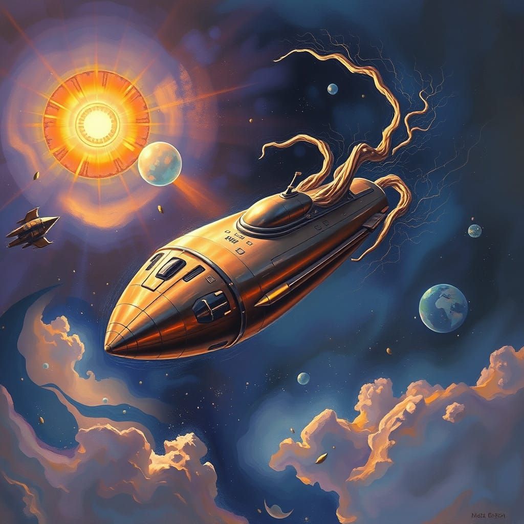 Dreamlike Spaceship in Cosmic Abstraction