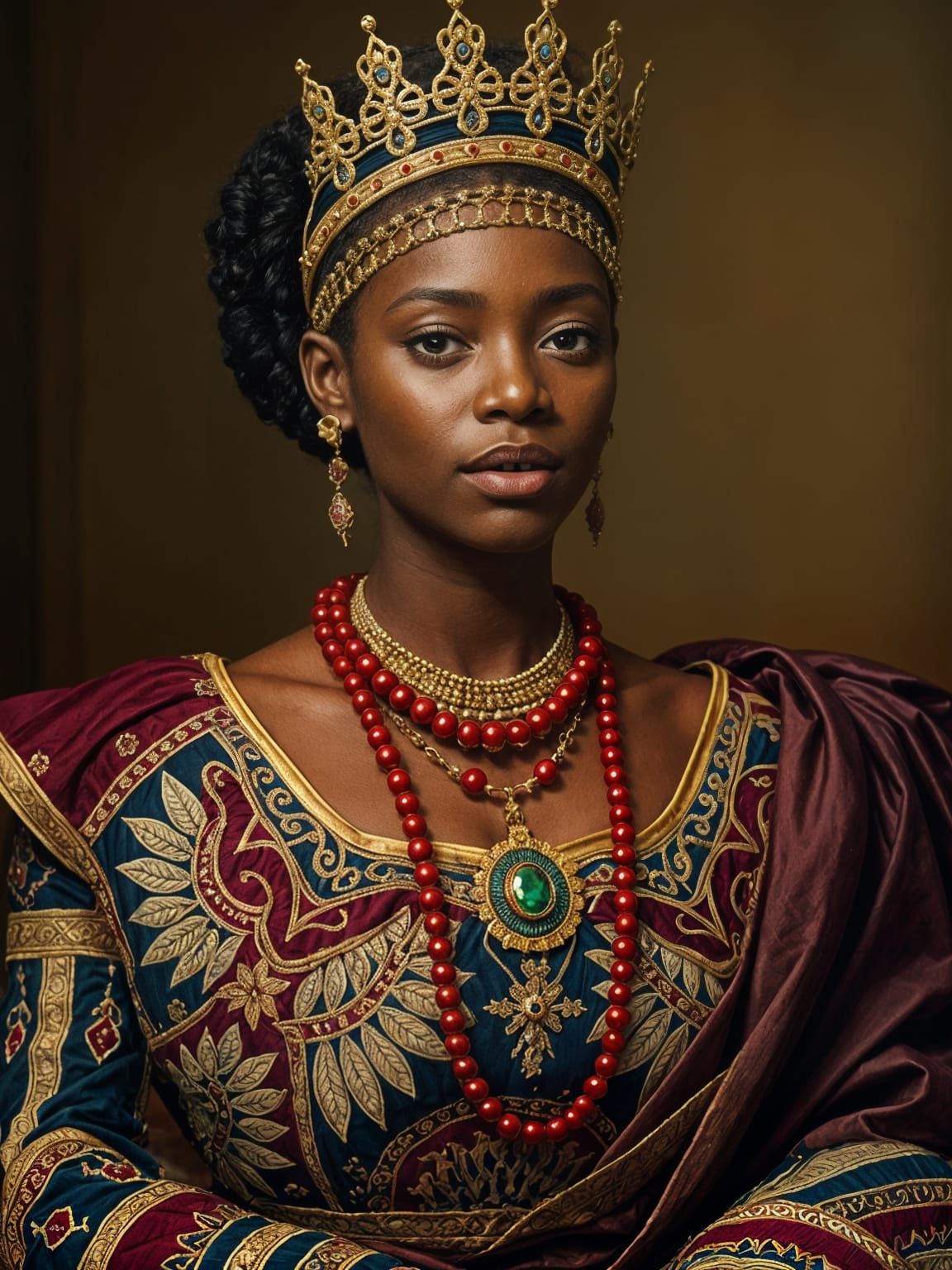 African Royal Princess in Traditional Attire Oil Painting