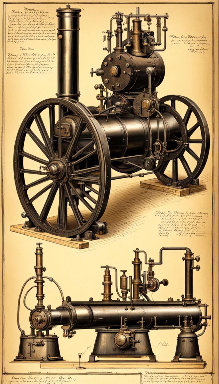 Antique Denis Papin Steam Engine Illustration