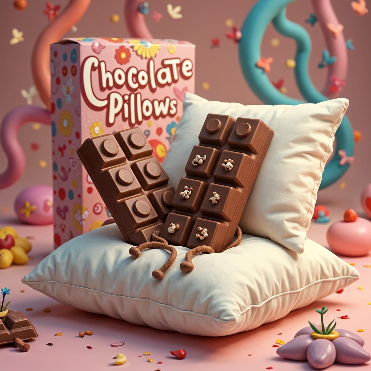 Humorous Cartoon Cereal Box with Sleeping Chocolate Bars
