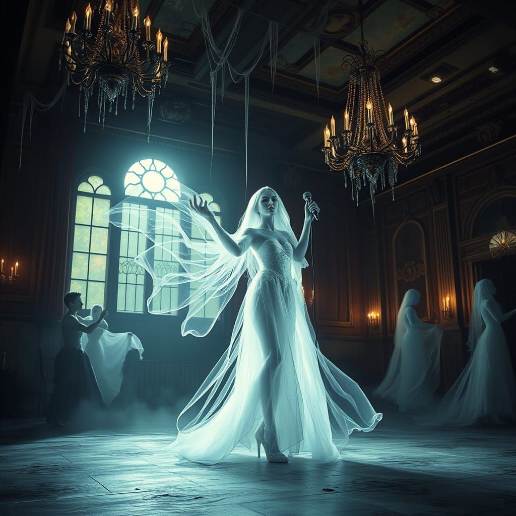 Spectral Singer in Decaying Gothic Ballroom