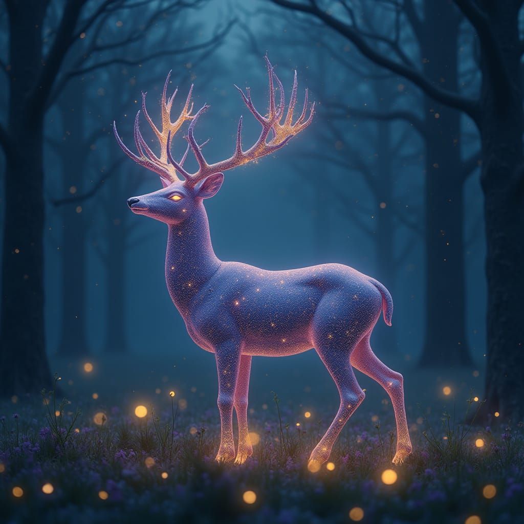 Starlight Deer with Constellation Antlers in Forest