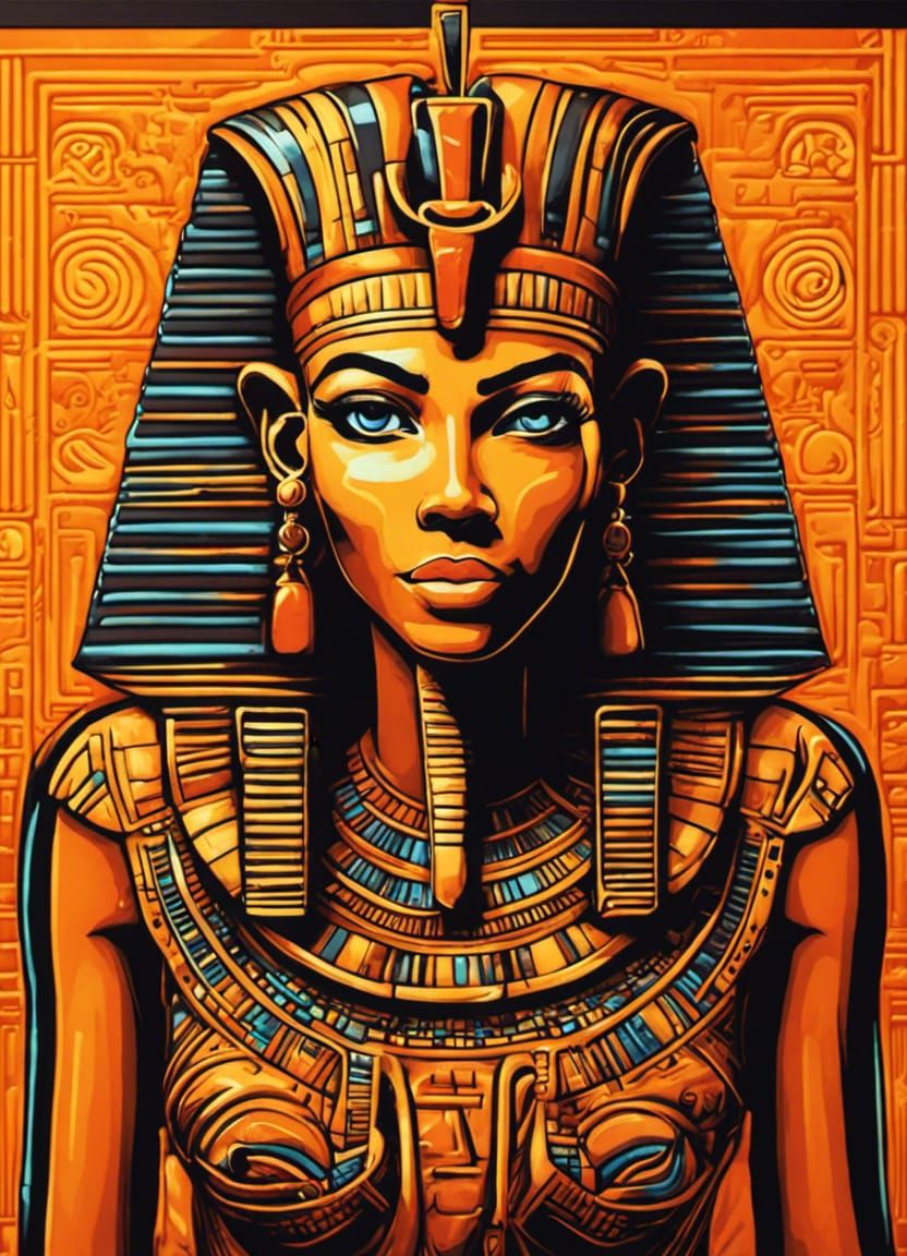 Radiant Egyptian Queen in Neon Street Art Style