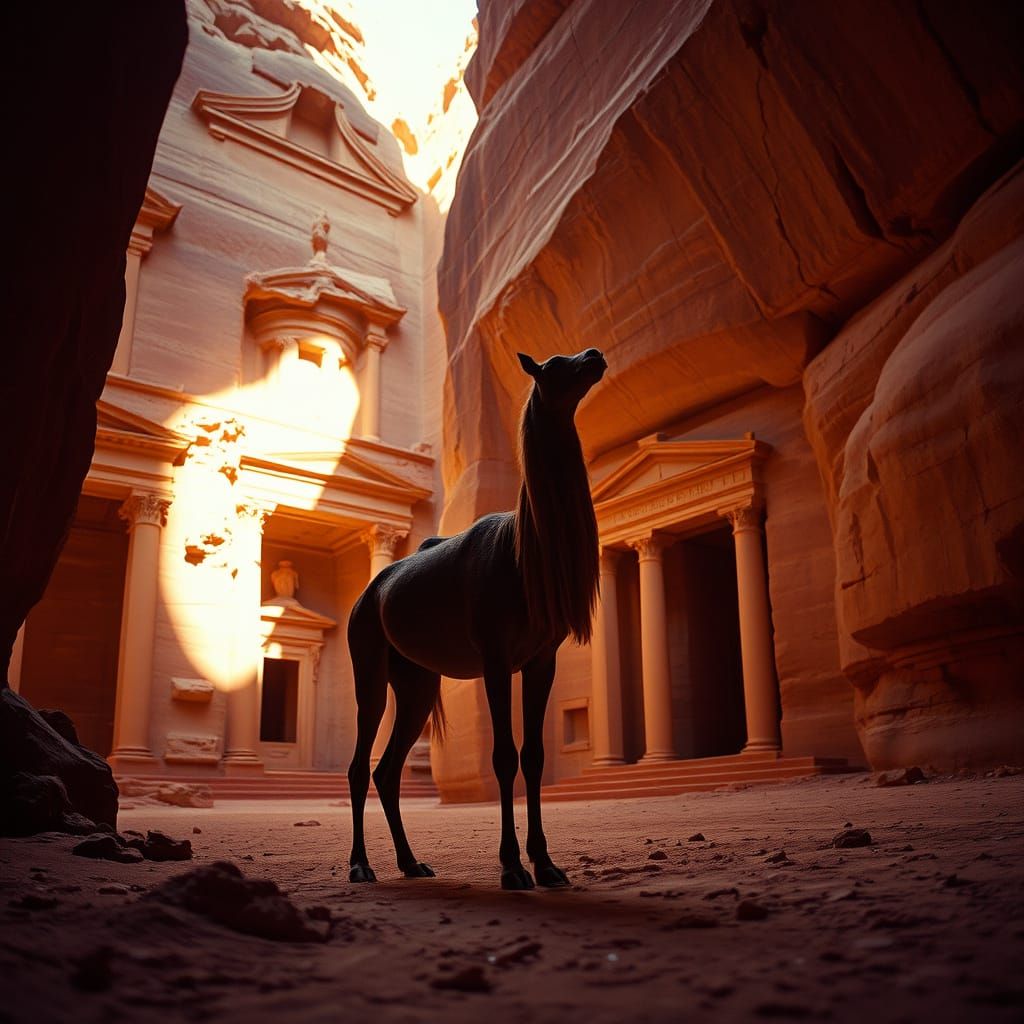 Dromedary in Ancient Petra, Jordan: Cinematic Film Still