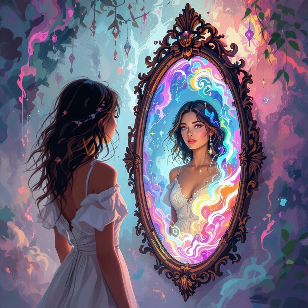 Mystical Mirror Reveals Woman's Hidden Self in Ethereal Styl...