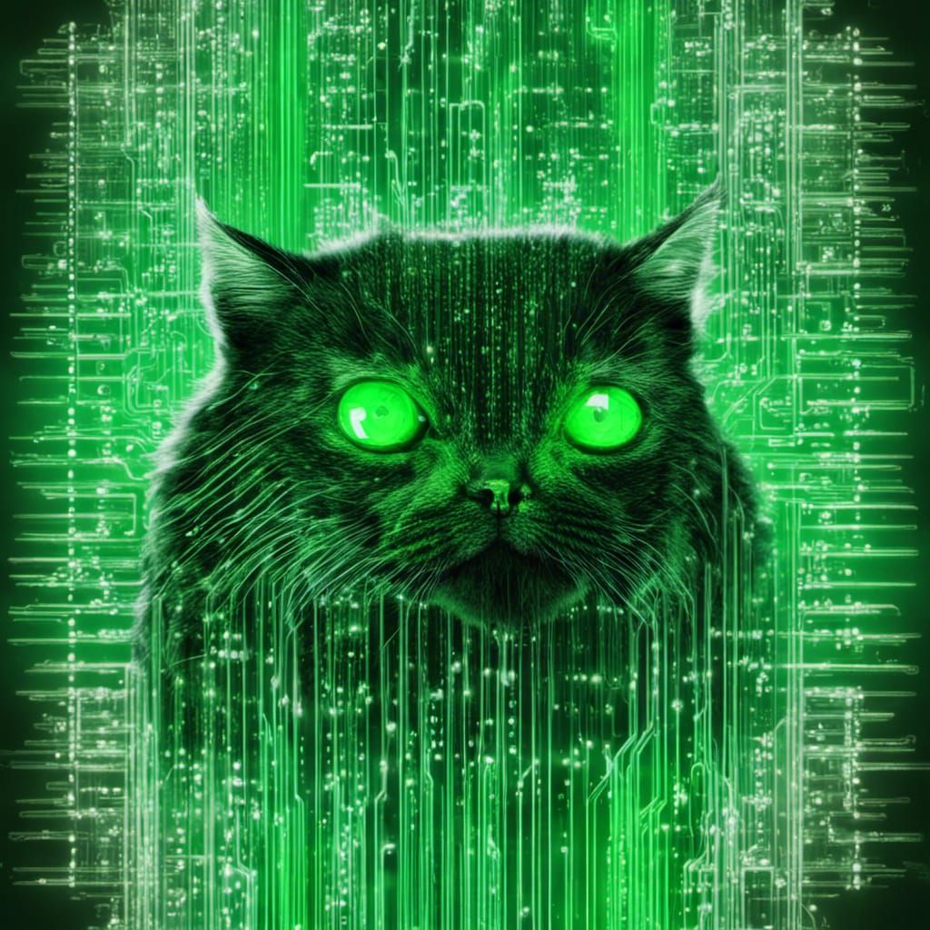 Cybernetic Kitten Binary Art in Sci-Fi Style