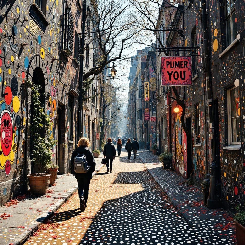 Surreal Street Scene in Polka-Dot Phantasmagoria