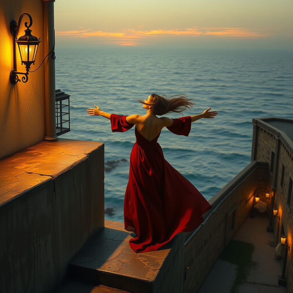 Serene Woman at Dusk in Impressionistic Style