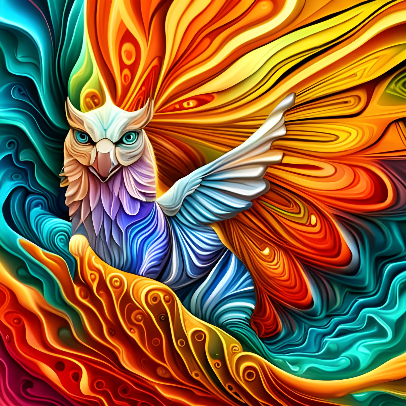 Glowing Origami Gryphon Made of Stained Glass