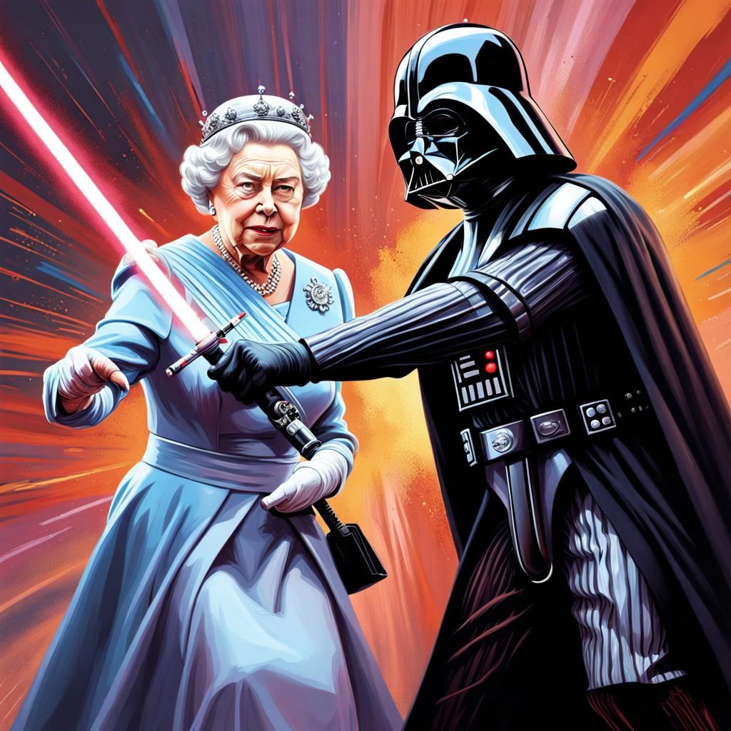 Queen Elizabeth II vs Darth Vader Lightsaber Duel