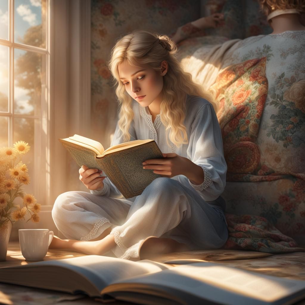 Young Woman Reading: Ultra-Detailed 8K Resolution