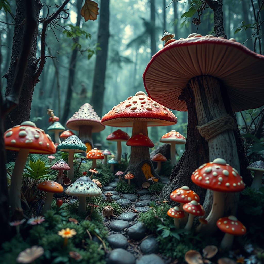 Enchanted Mushroom Village with Dancing Fairies
