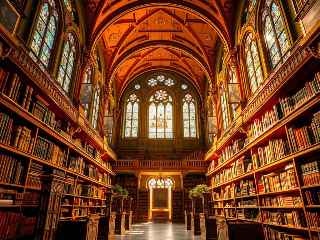 Ethereal Library in Golden Light