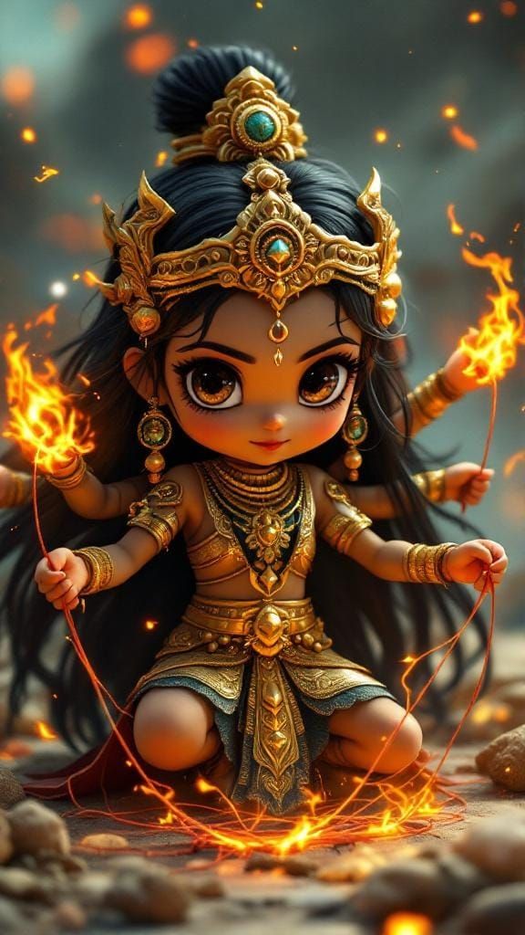 Chibi Indian Goddess Plays Cat's Cradle
