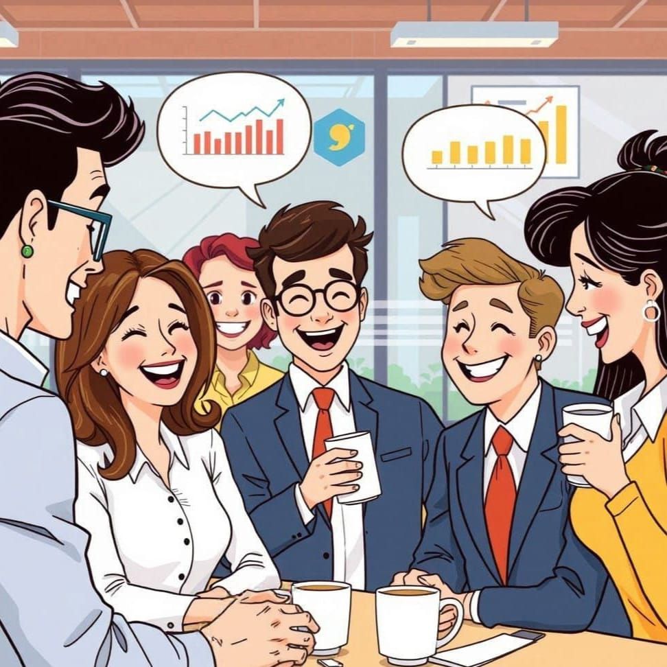 Office Colleagues Share Laughter and Cheer in a Bright, Mode...