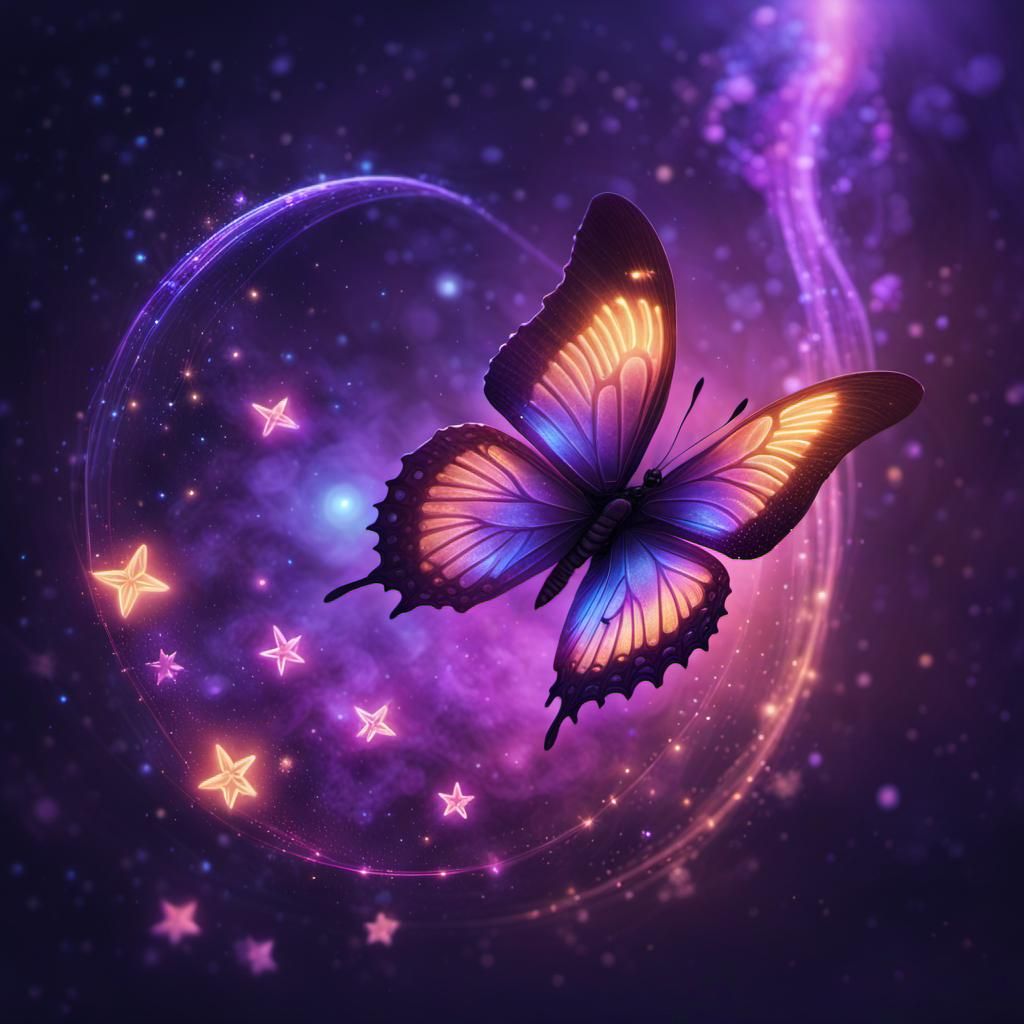 Neon Galaxy Butterfly with Bioluminescent Light
