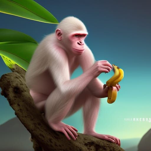 Albino Monkey with Banana: Detailed Matte Painting