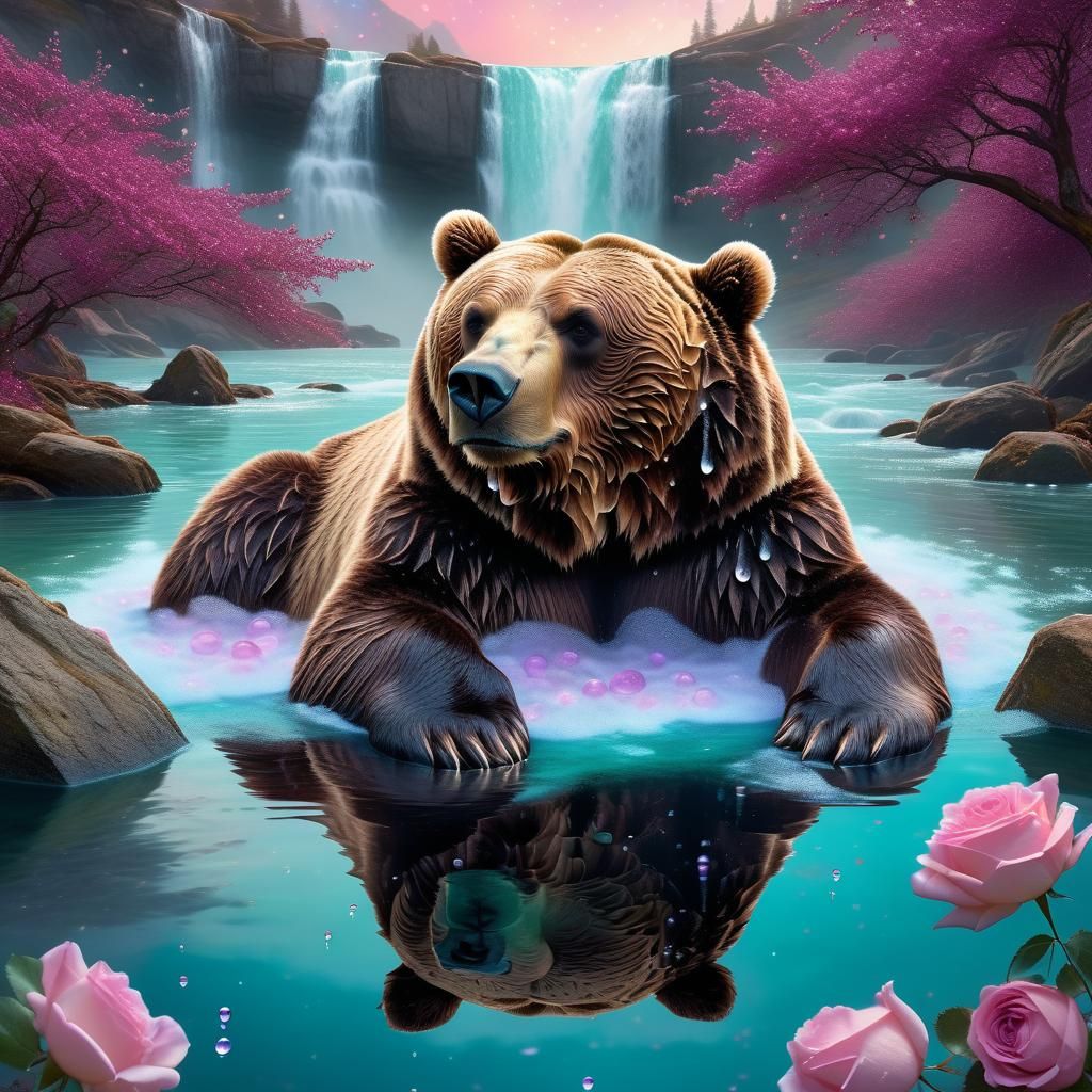 Bear in Bubble Bath: Dreamlike Matte Painting