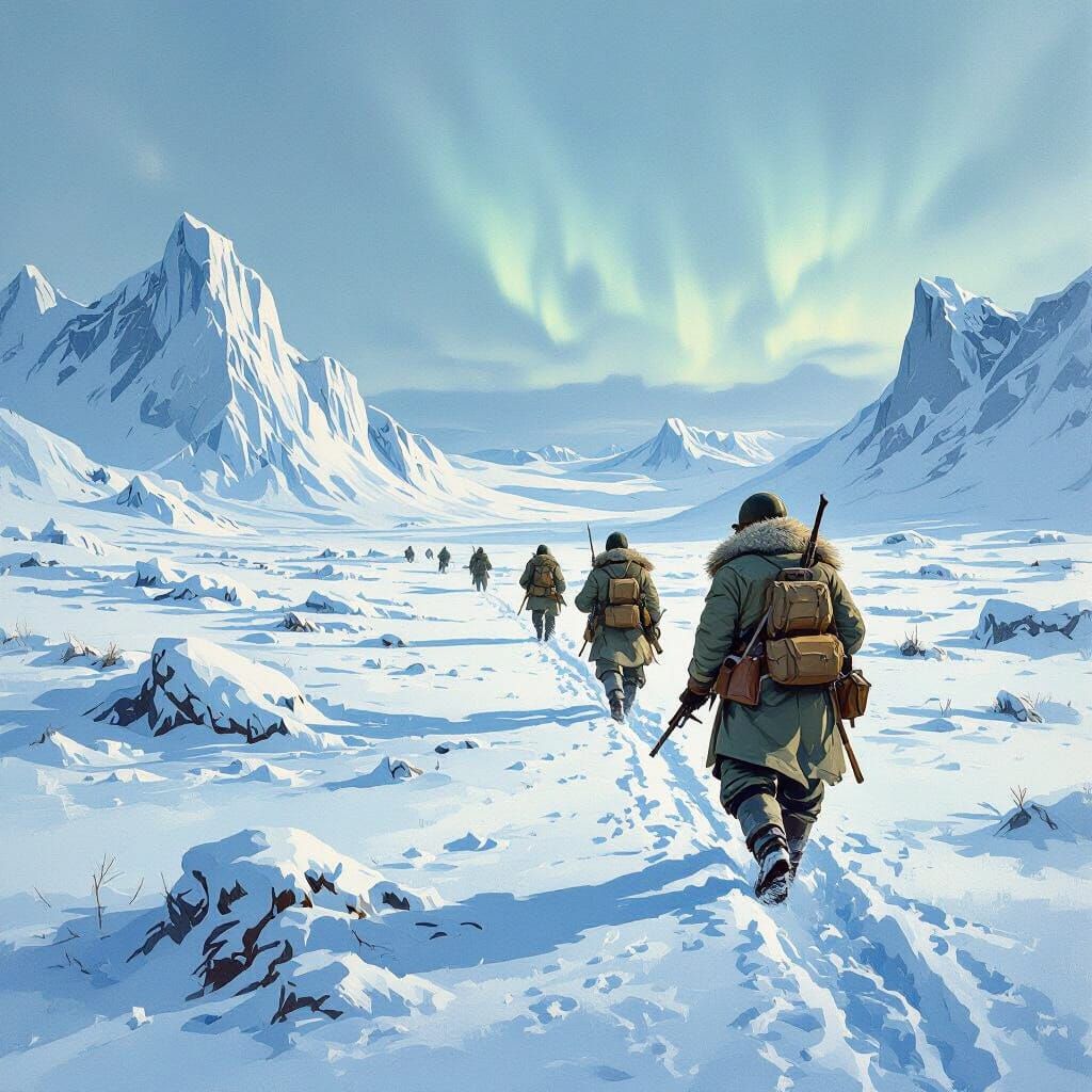 WWII Arctic Combat Gouache Painting