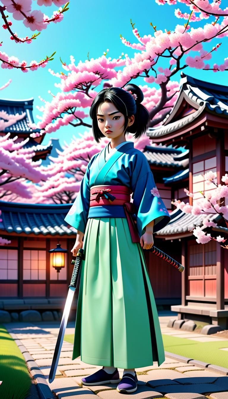Lady Snowblood with Samurai Sword, 3D Digital Art