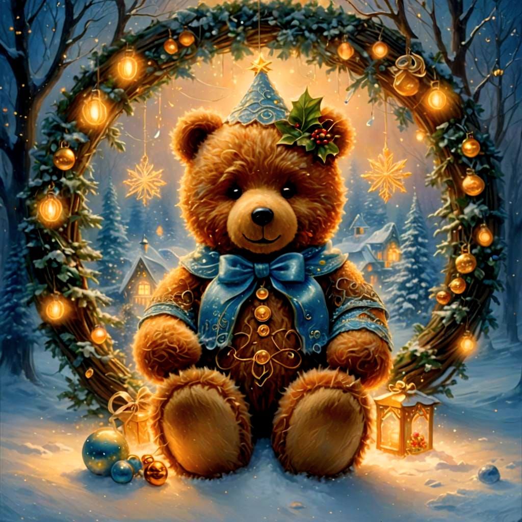 Magical Teddy Bear Christmas Wonderland in Fairy-Tale Style