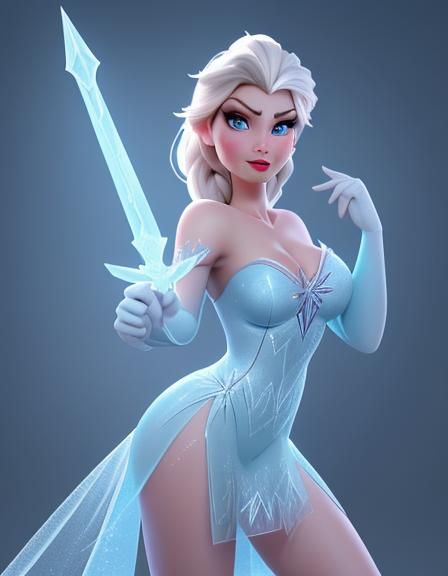 Elsa Pin-Up with Ice Sword in CGI Style