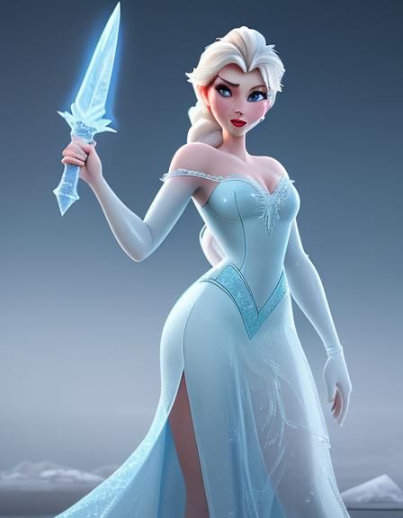 Elsa Pin-Up with Ice Sword in CGI Style