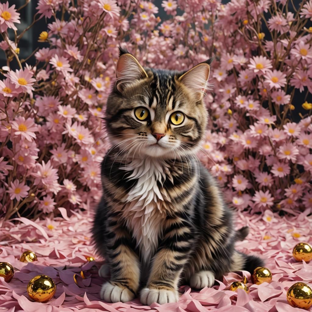 Cute Fluffy Tabby Cat with Yellow Eyes