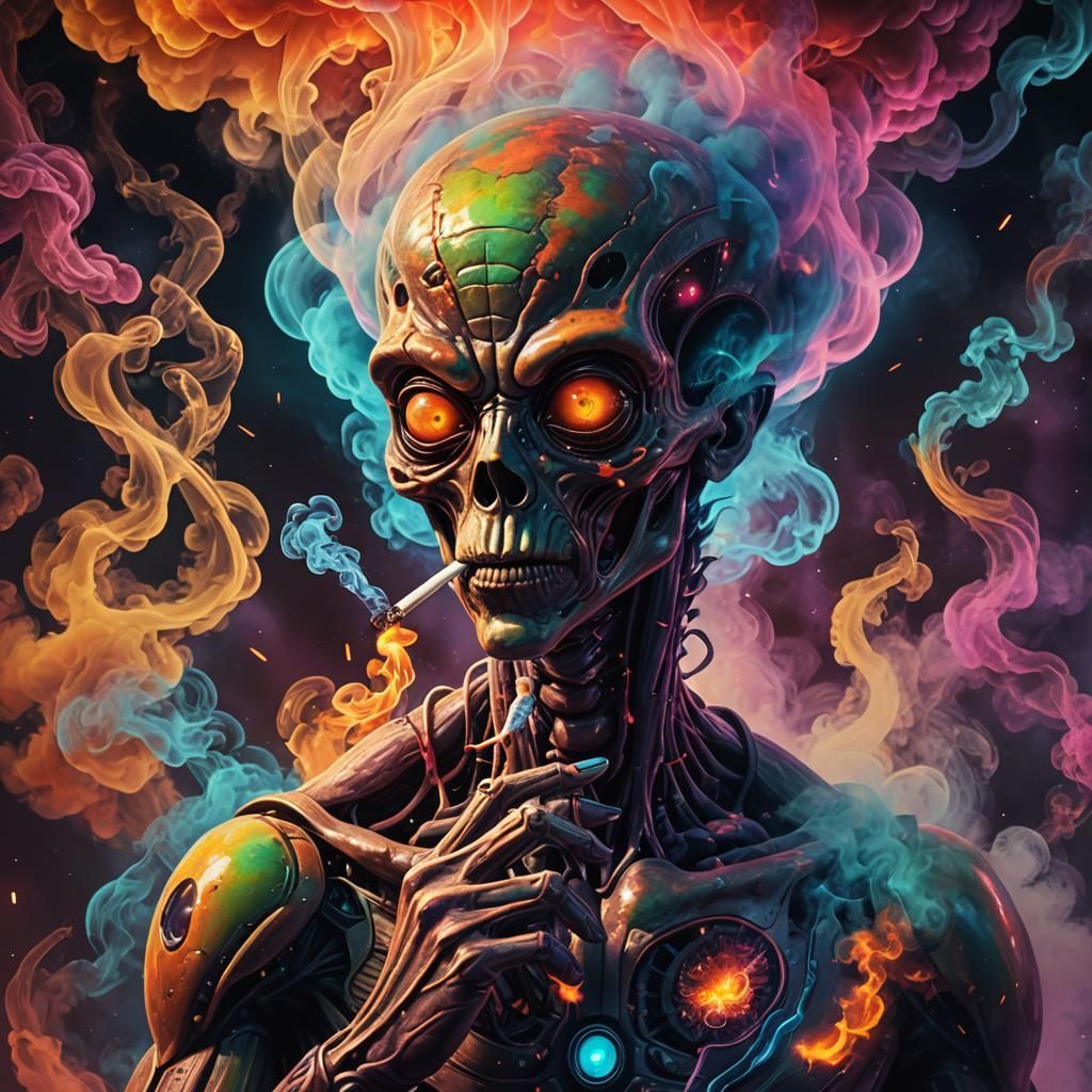 Surreal Alien Smoker in Neon Noir Style