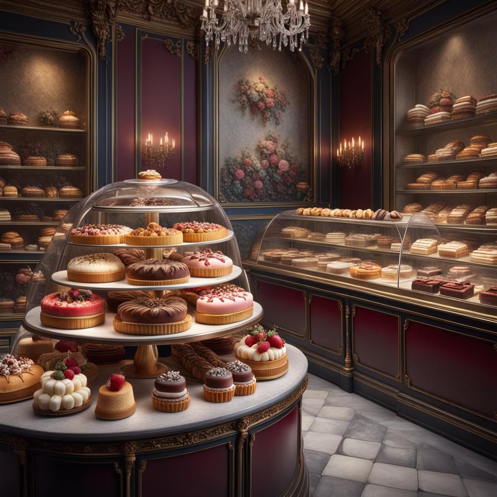 High-End French Patisserie Display in Hyperreal Detail