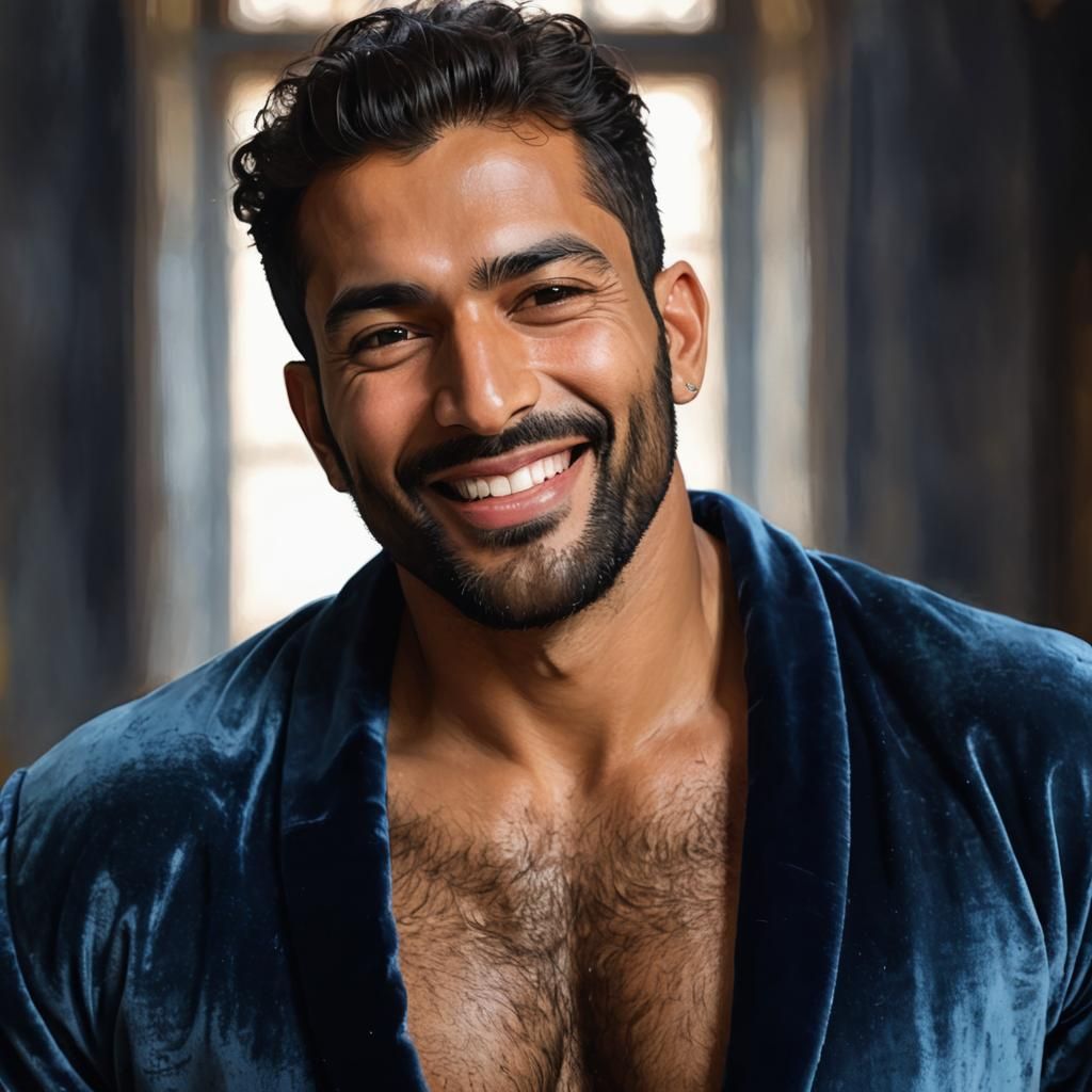 Vintage Impressionist Portrait of Man in Velvet Robe