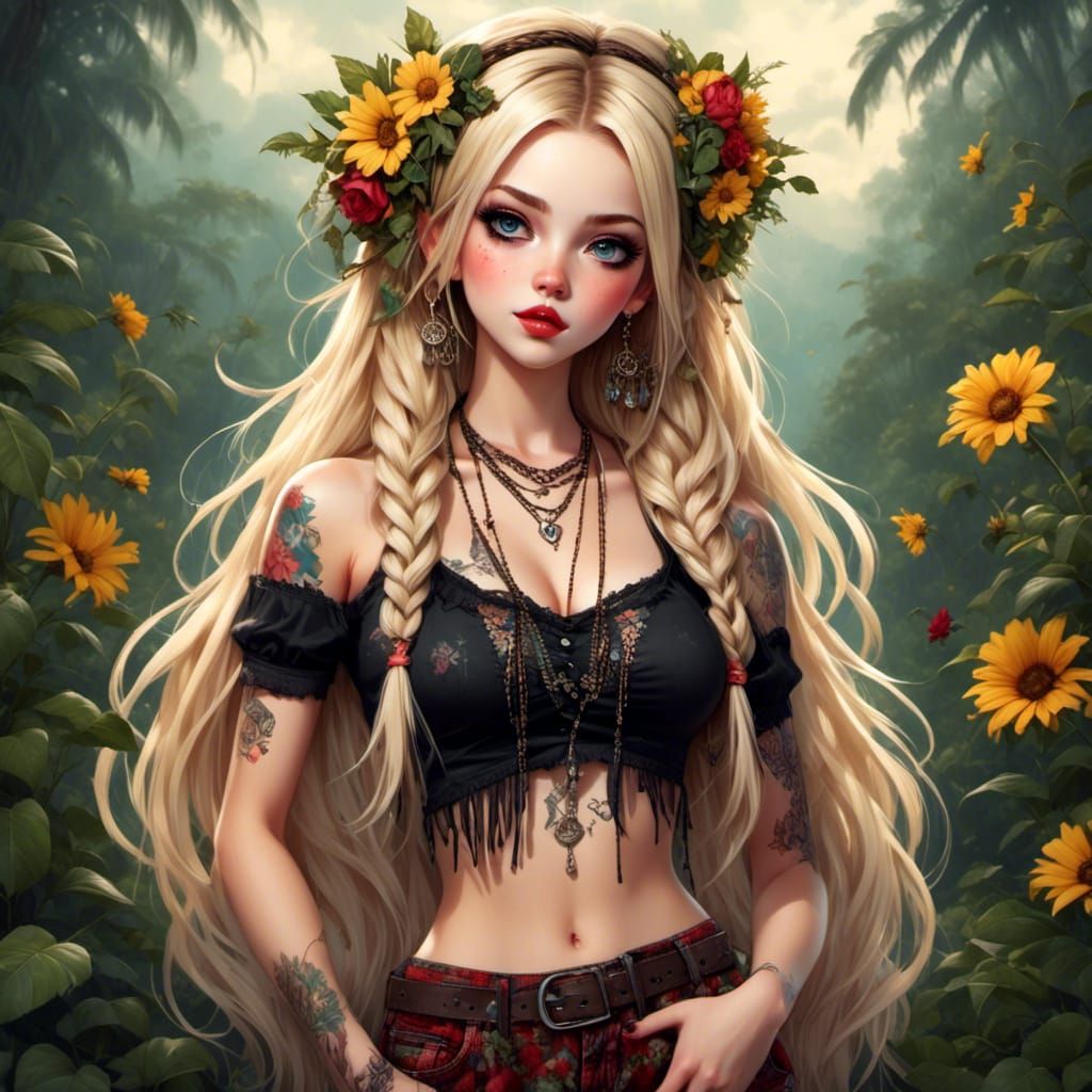 Bohemian Hippie at Woodstock in Pin-Up Style