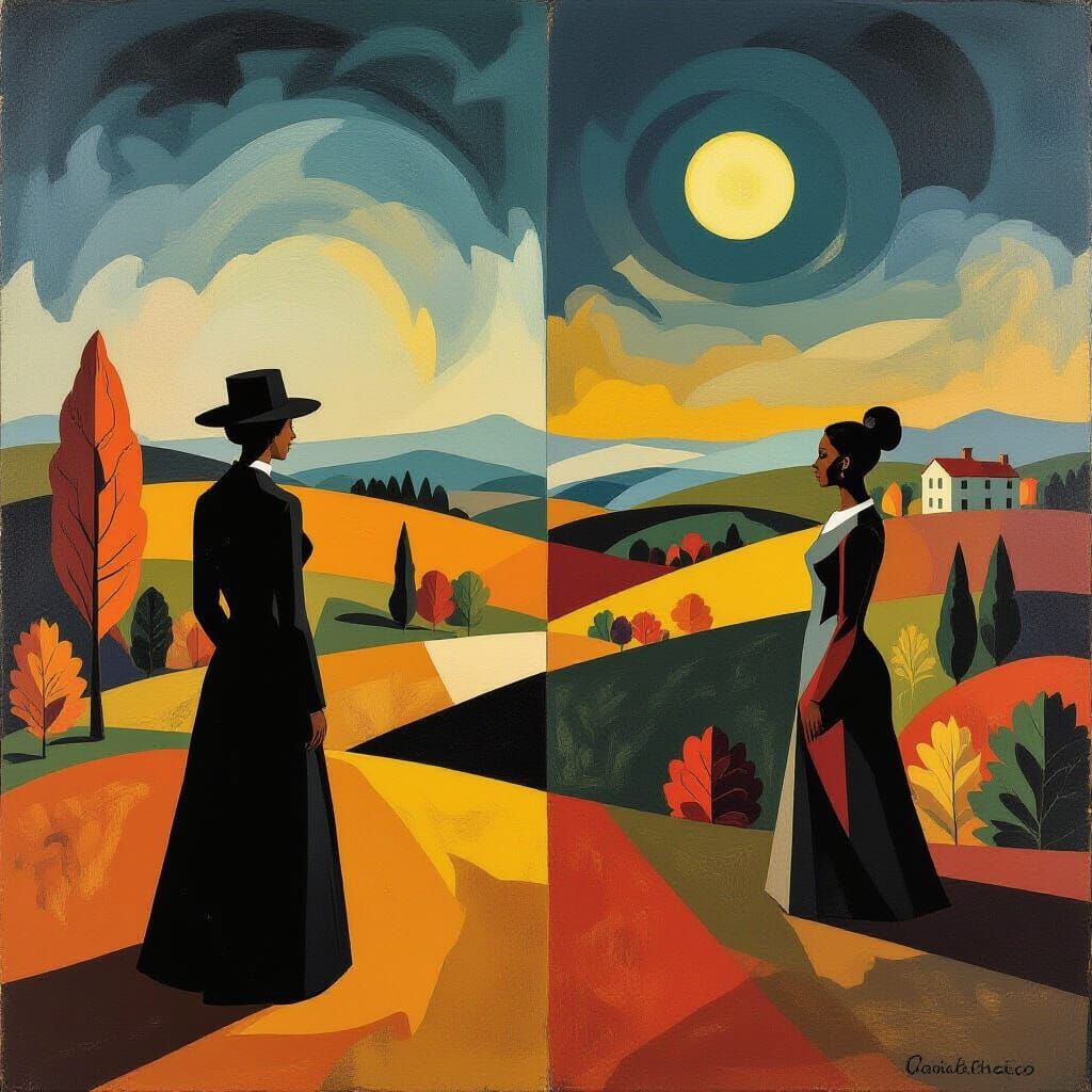 Cosmic Autumn Twilight Landscape in Surreal Style