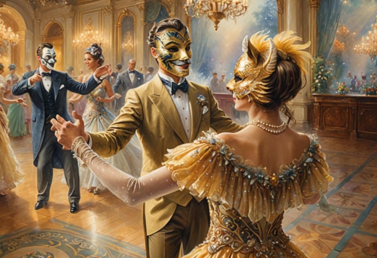 Masked Ball: Ethereal Fantasy in a Luxurious Ballroom