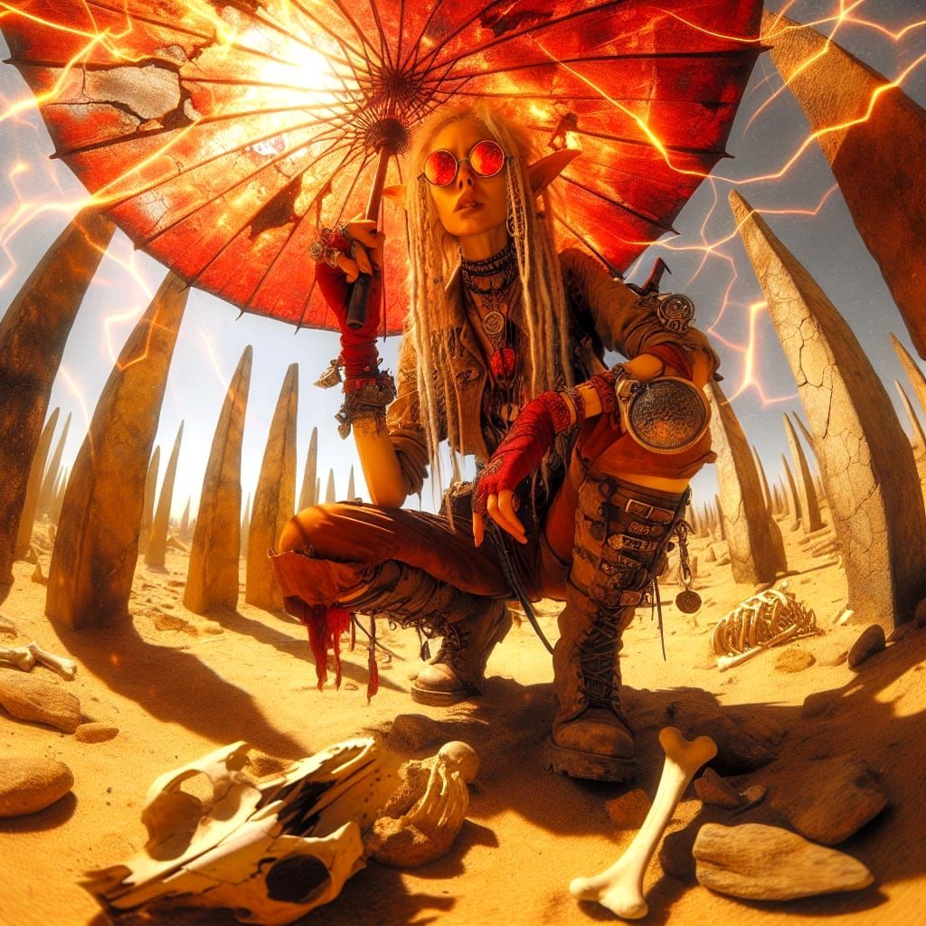 Ethereal Elven Warrior Basks in Golden Desert Haze