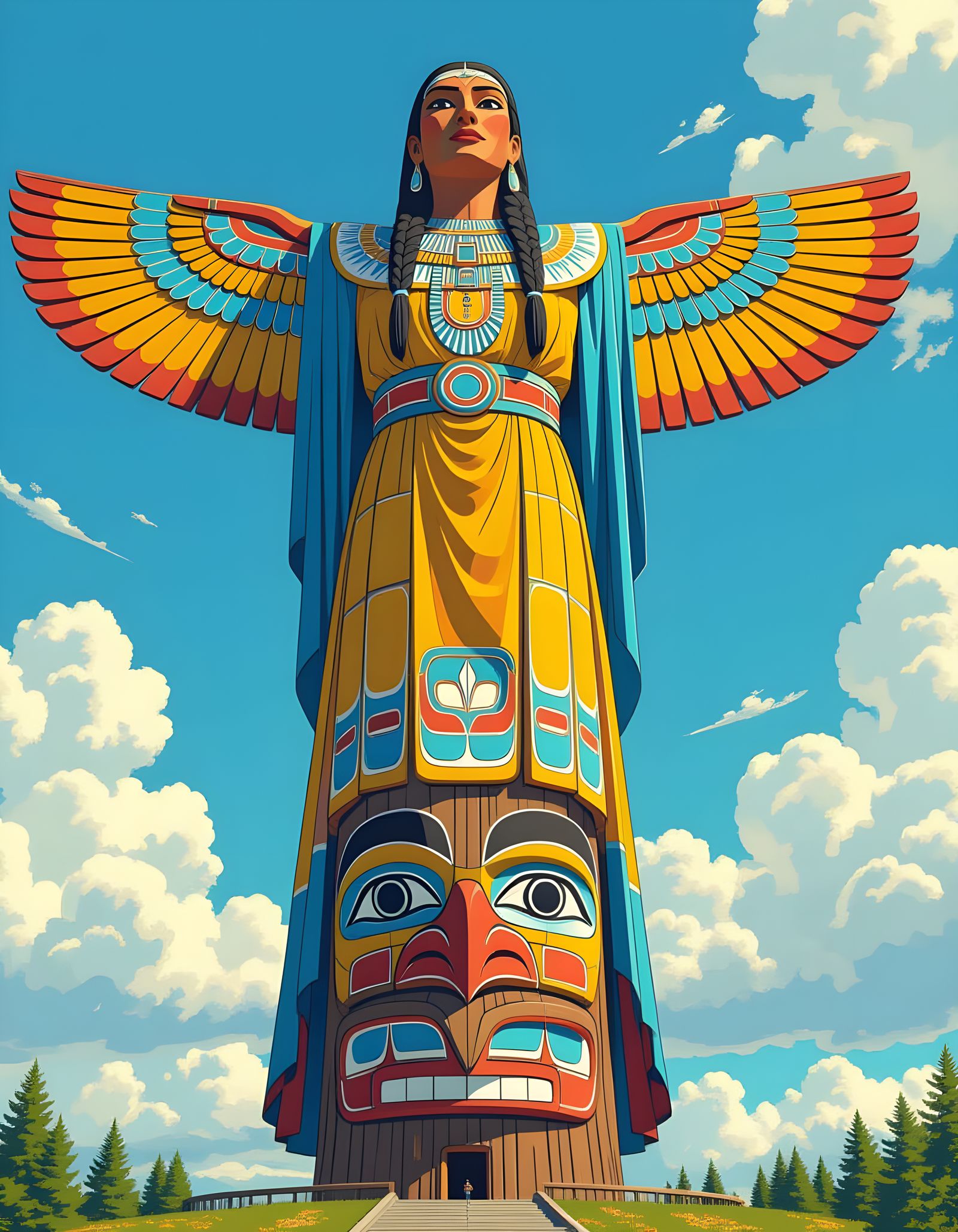 Ukrainian Motherland Monument as Colorful Totem Pole