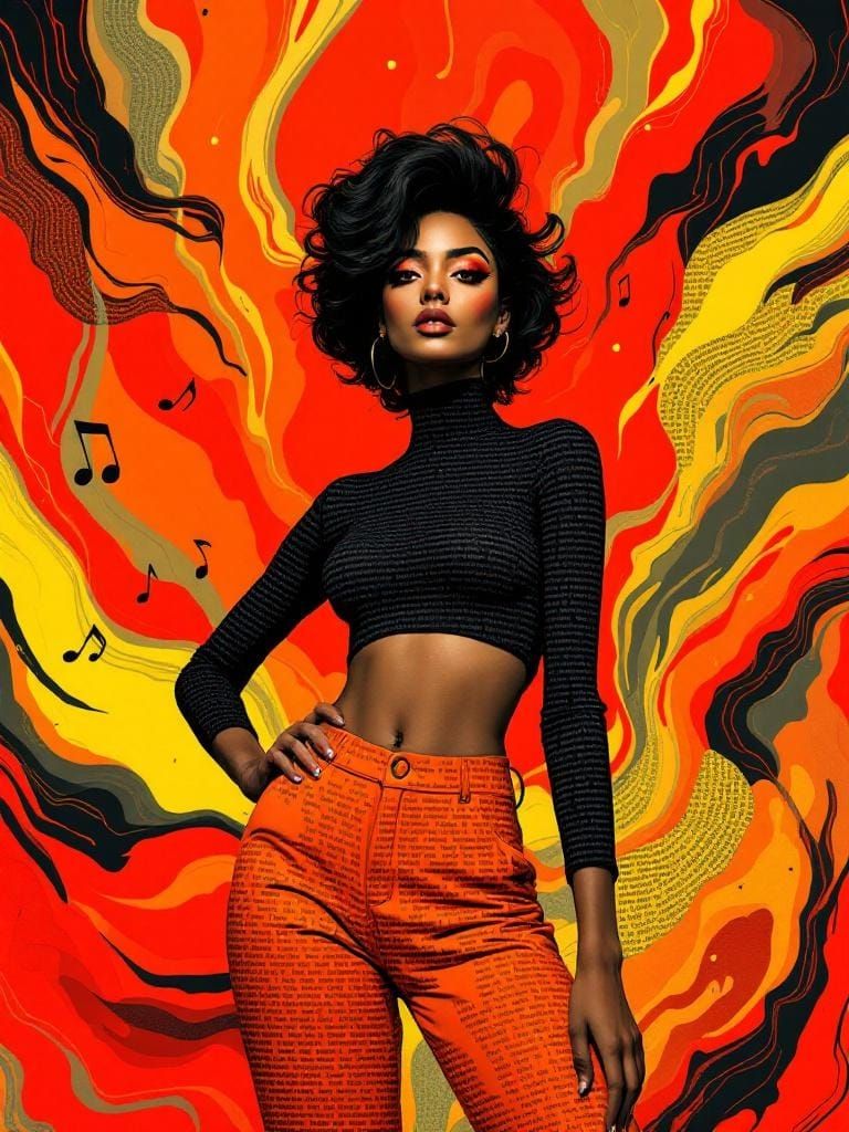 Woman in ASCII Art Style with Abstract Background