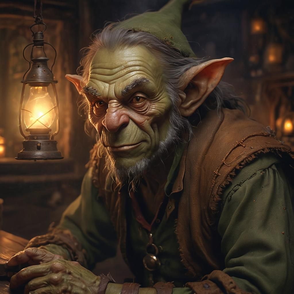 Goblin Rogue in Misty Tavern, Fantasy Realism