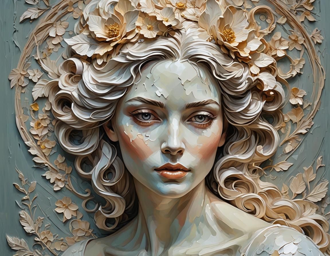 Iridescent Impasto Portrait in Art Nouveau Style